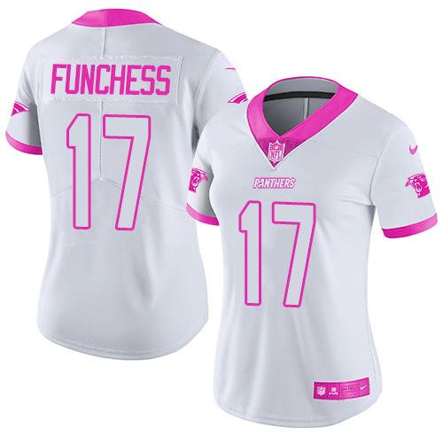 Nike Panthers #17 Devin Funchess White/Pink Women's Stitched NFL Limited Rush Fashion Jersey